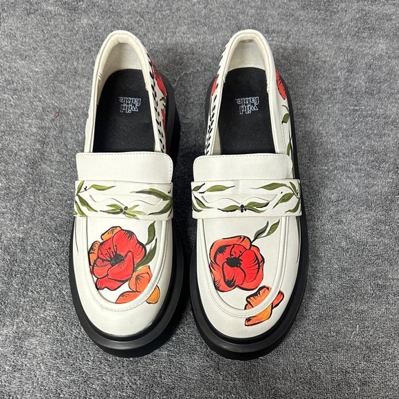 wild fable Shoes - Wild Fable Hand Painted Floral Loafers with Red and Orange Blooms NWOT